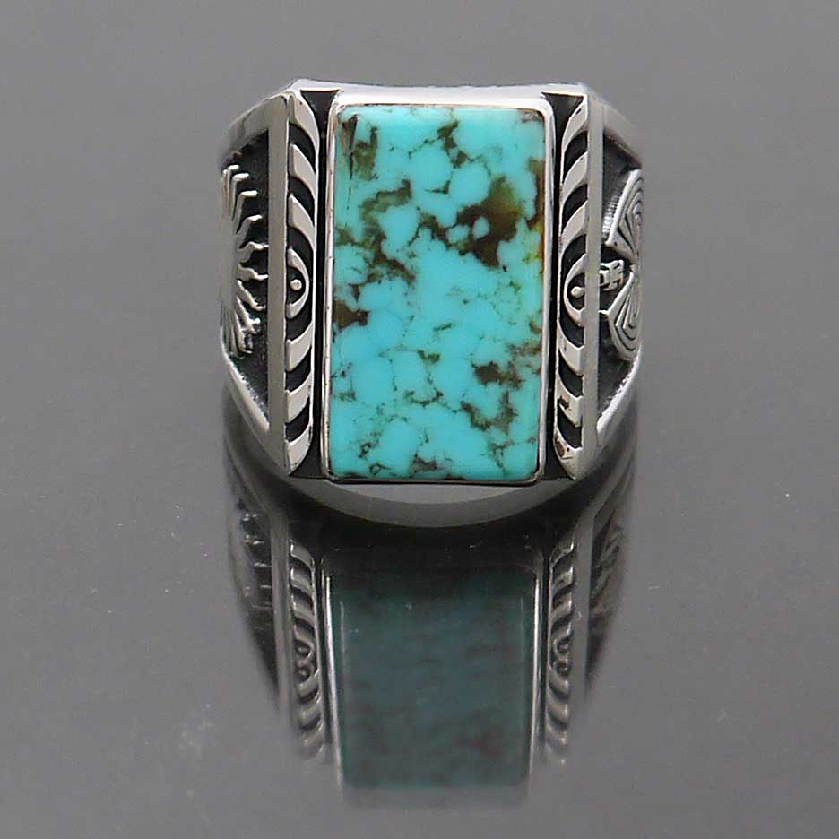 Sterling Silver New Mexico Turquoise Ring with Native Stampings