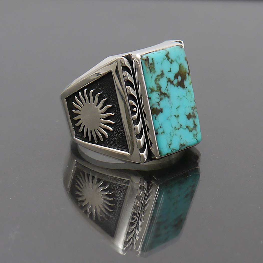 Sterling Silver New Mexico Turquoise Ring with Native Stampings