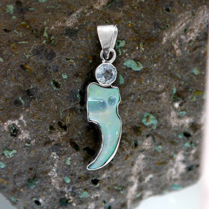 Opal and Aquamarine Multi-Stone Pendant, Handmade in Sterling Silver - Image 4