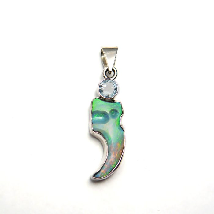 Opal and Aquamarine Multi-Stone Pendant, Handmade in Sterling Silver