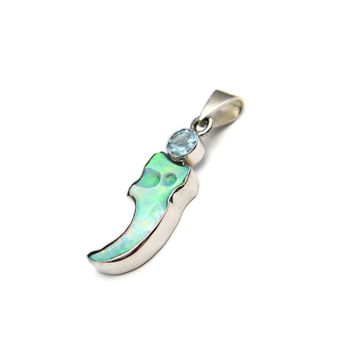 Opal and Aquamarine Multi-Stone Pendant, Handmade in Sterling Silver - Image 2