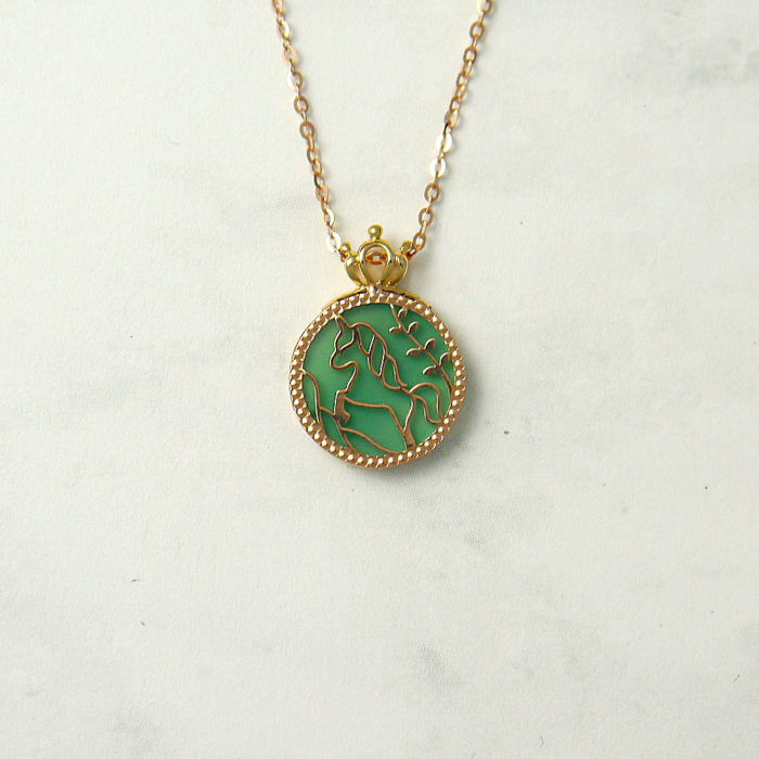 14k Fantasy Castle & Unicorn Reversible Necklace - Image 2