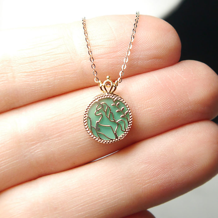 14k Fantasy Castle & Unicorn Reversible Necklace - Image 3