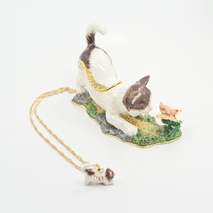 Playing around Butterfly Cat Trinket Box with Matching Necklace - Image 3