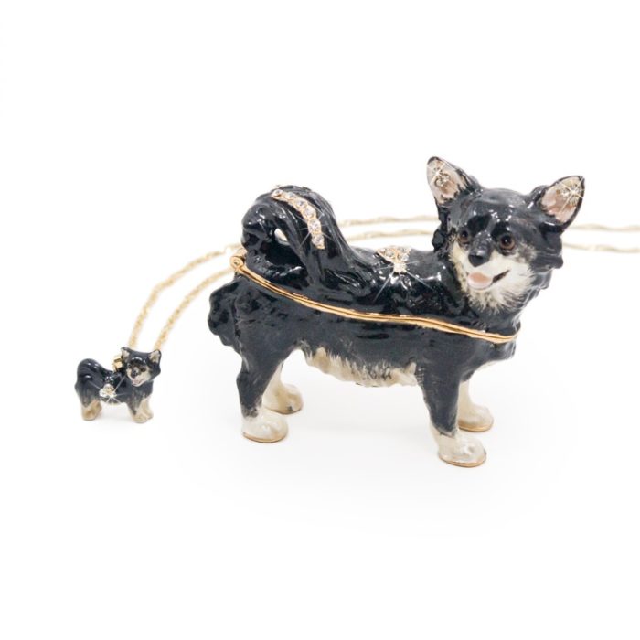 Fuzzy Long Haired Chihuahua Dog Trinket Box
