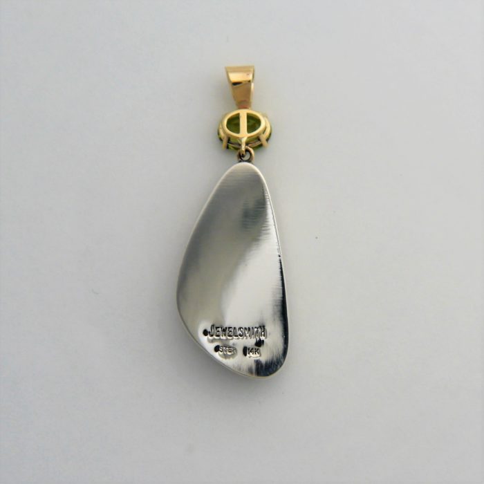 Handcrafted Sterling Silver and 14k Turquoise and Peridot Pendant - Image 2