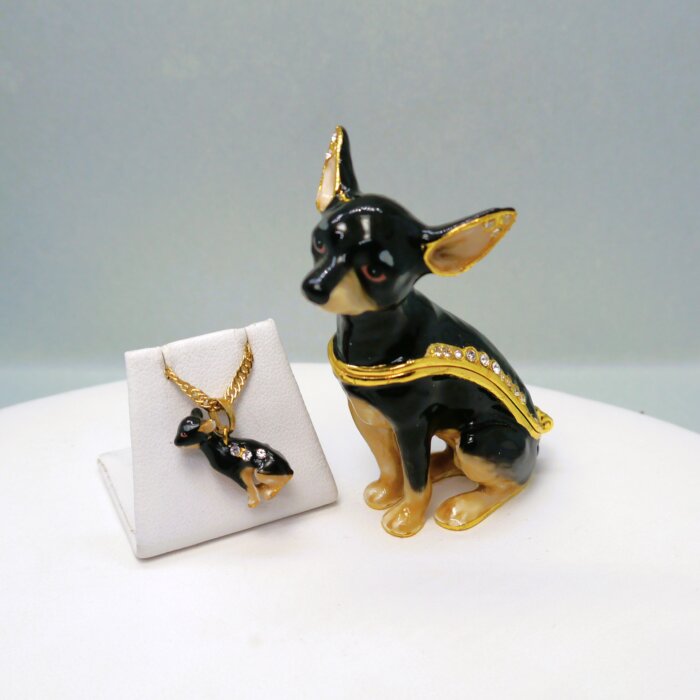 Midnight Chihuahua Trinket Box & Necklace