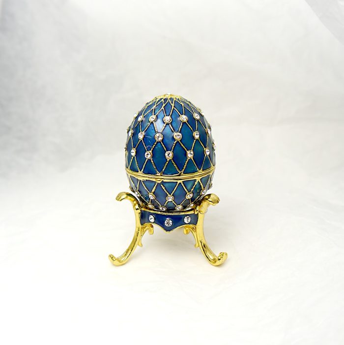 Blue Enameled Egg Trinket Box with Matching Mini Necklace