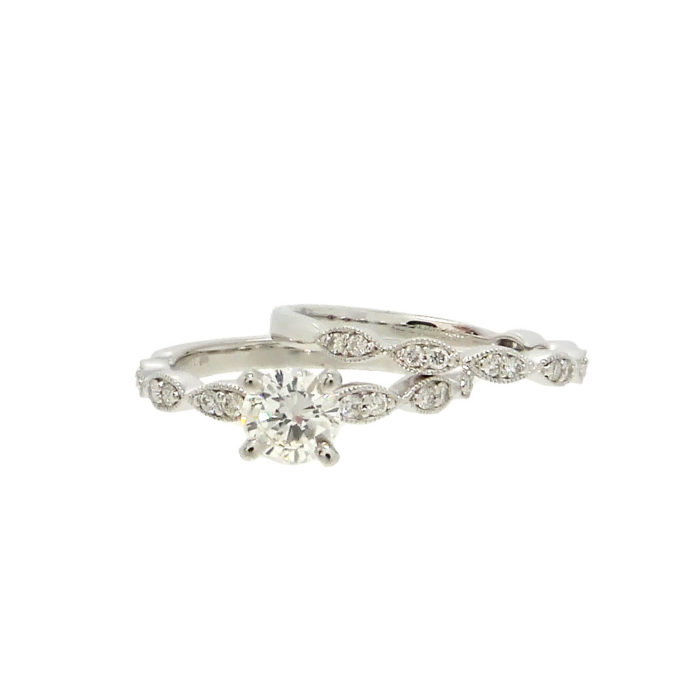 Platinum & Diamond Wedding Set with Vintage Inspired Milgrain Details