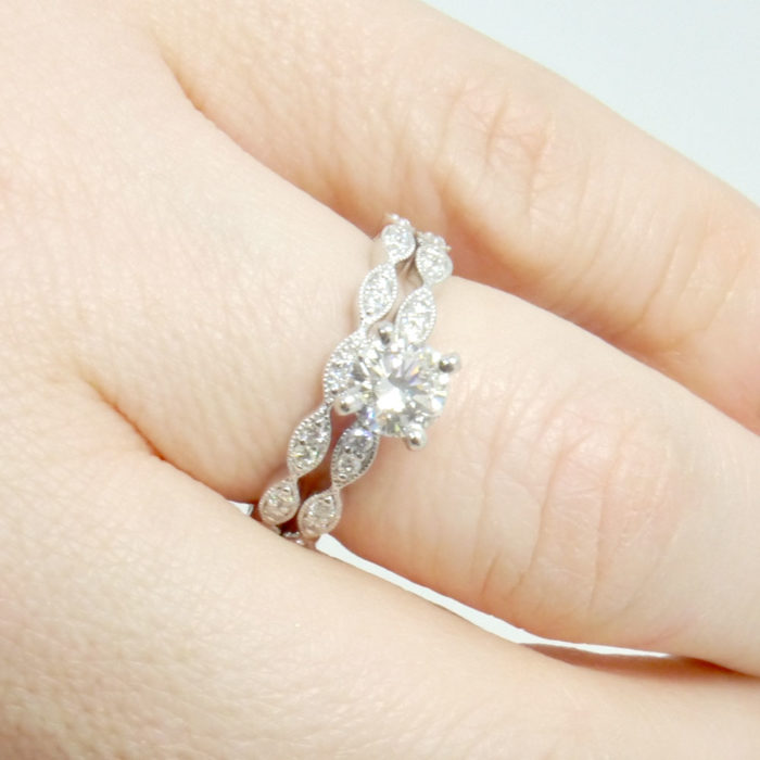 Platinum & Diamond Wedding Set with Vintage Inspired Milgrain Details - Image 2