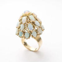 Vintage Estate Opal Princess Ring in 14k Yellow Gold Dome/Tiered Cluster Setting