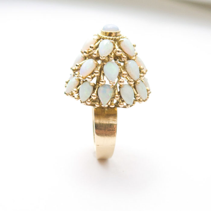 Vintage Estate Opal Princess Ring in 14k Yellow Gold Dome/Tiered Cluster Setting - Image 2