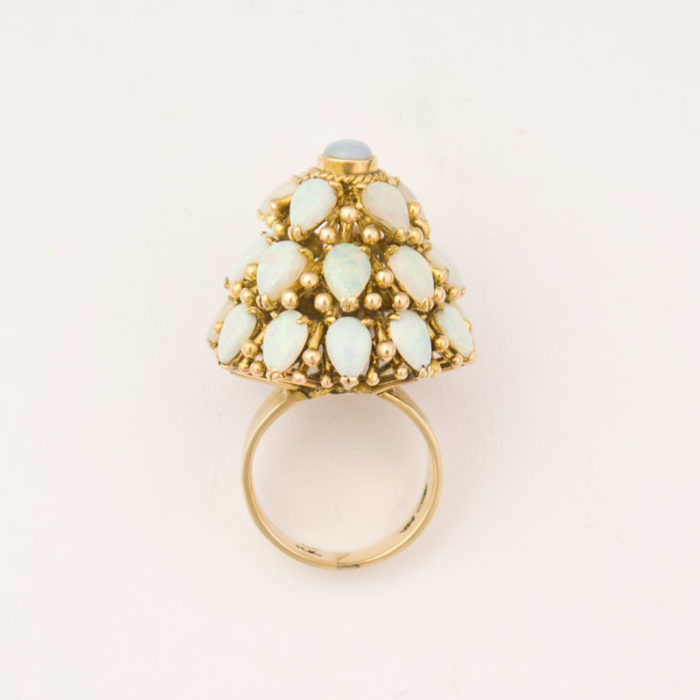 Vintage Estate Opal Princess Ring in 14k Yellow Gold Dome/Tiered Cluster Setting - Image 3