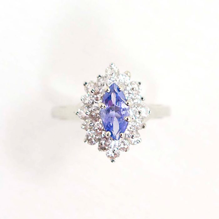 14k Marquise Tanzanite & Diamond Cluster Ring - Image 2