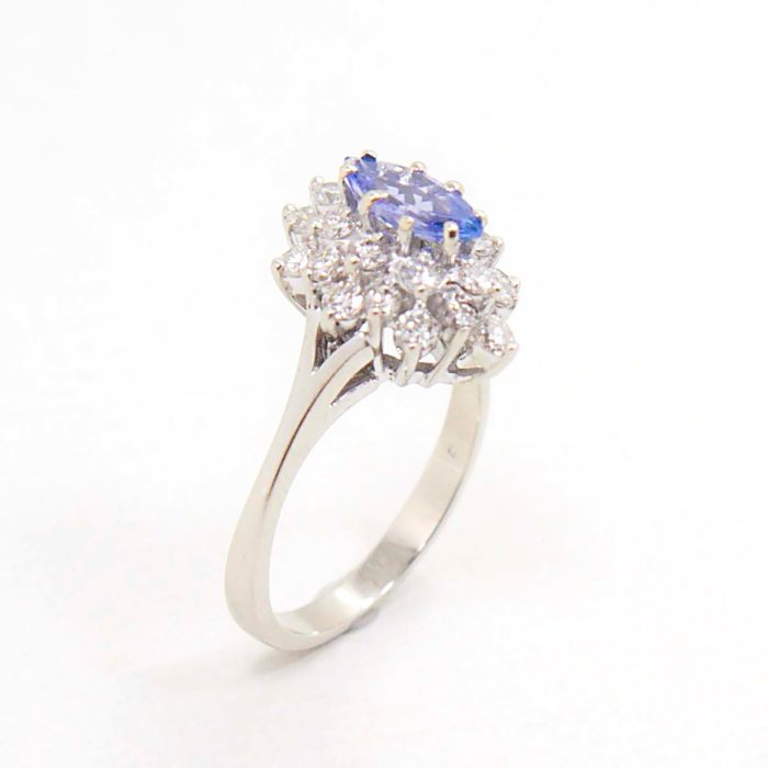 14k Marquise Tanzanite & Diamond Cluster Ring - Image 3