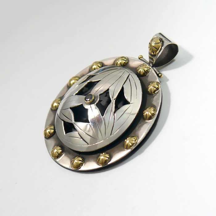 Designer James Cleland Spinning Lotus Flower Pendant, Sterling & 18k - Image 3