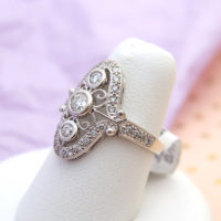 Art Deco Filigree Three Center Stone Diamond Ring in 14k White Gold - Image 2