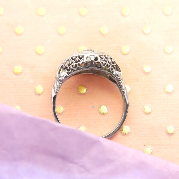 Vintage Art Deco Filigree Diamond Ring in 14k White Gold - Image 3