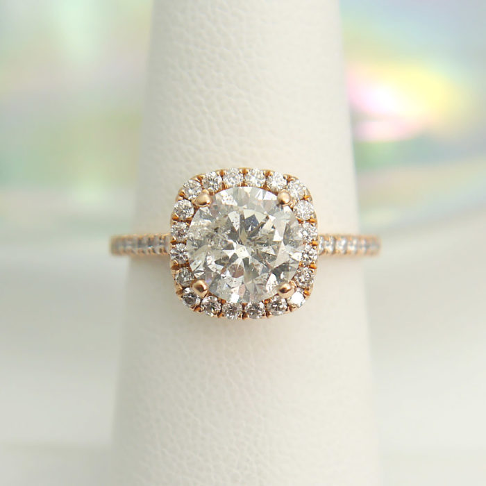 Square Halo Round Diamond Engagement Ring 14k Rose Gold (1.86ct)