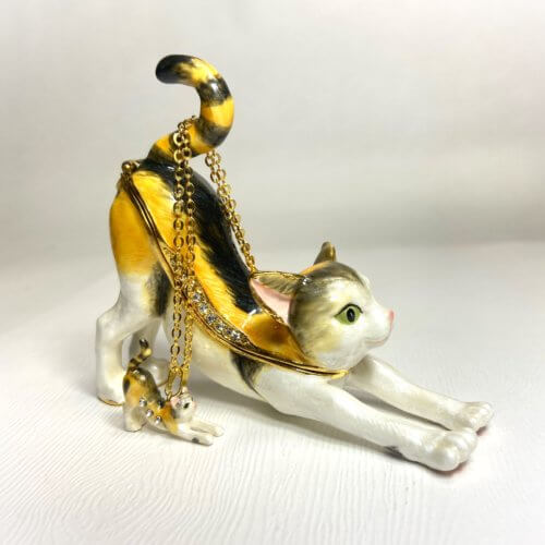 Kylie Calico Cat Trinket Box & Necklace
