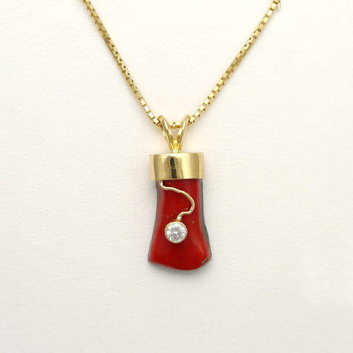 14k Custom Coral and Diamond Pendant
