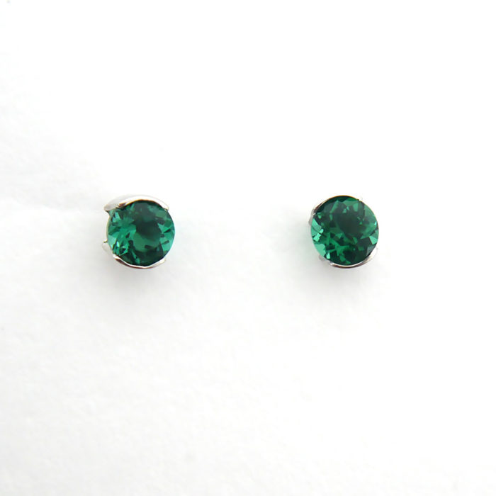 Lab Created Round Emerald Post Earrings in Sterling Silver - Image 2