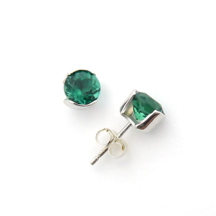 Sterling Silver Half Bezel Gemstone Earrings Lab Created Emeralds