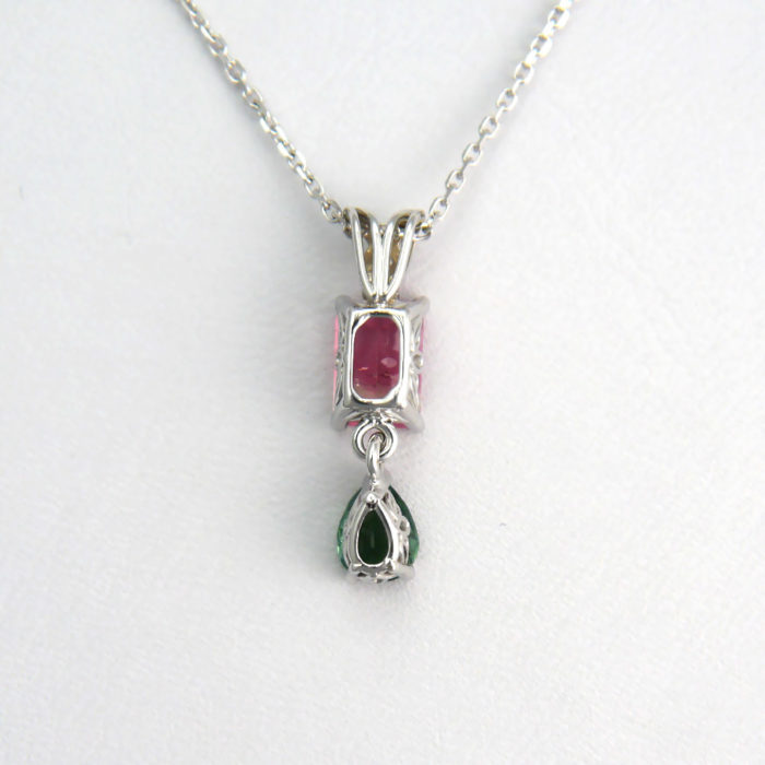 Green and Pink Tourmaline Pendant Mounted in 14K White Gold - Image 3