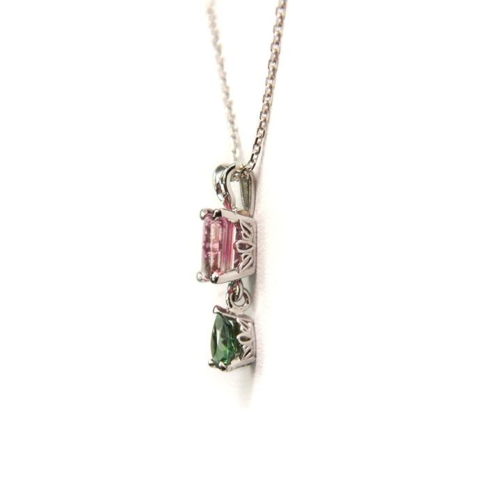 Green and Pink Tourmaline Pendant Mounted in 14K White Gold - Image 2