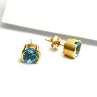 Checkerboard Round Topaz in Bezel Earrings - Image 2