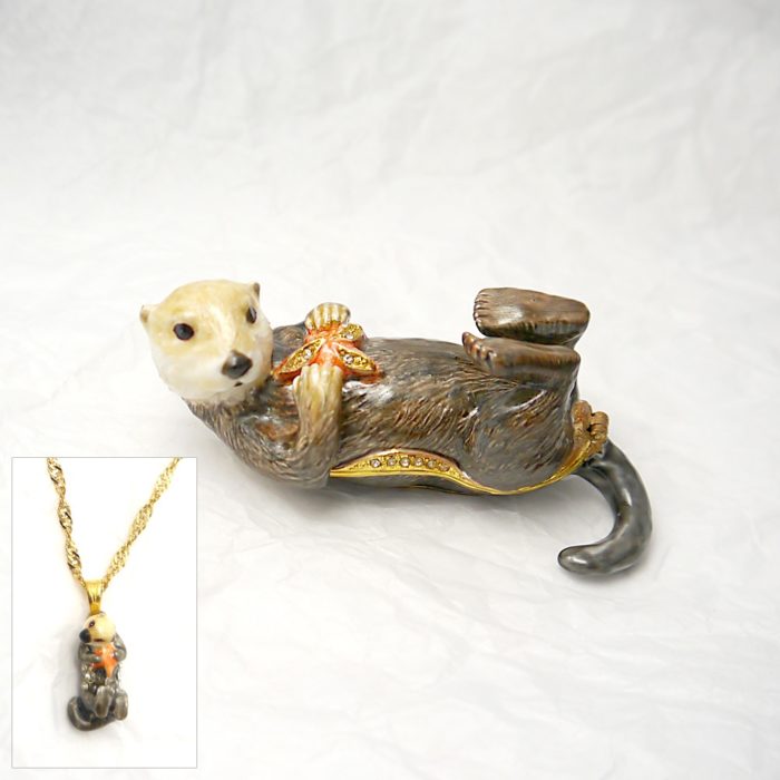 Whimsical Sea Otter Trinket Box with Matching Mini Necklace - Image 3