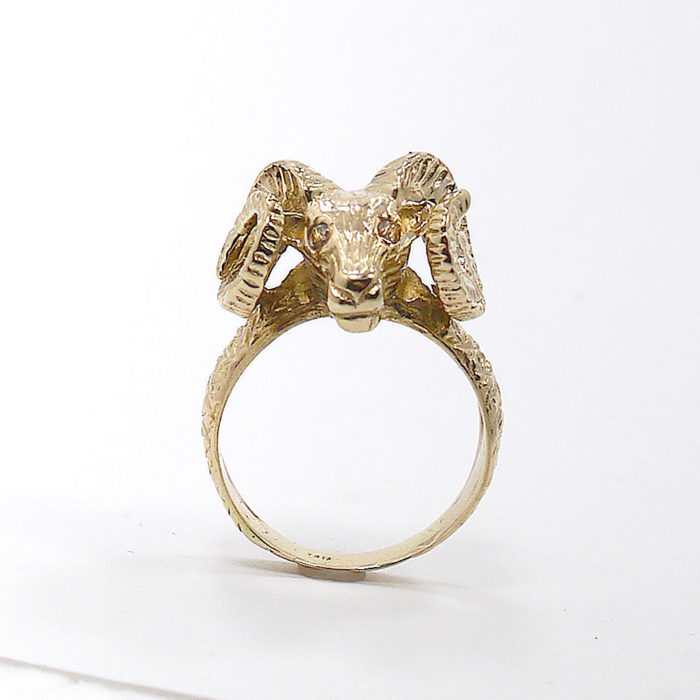 14k Vintage Aries 3D Ram Zodiac Ring, w Diamond Eyes, Celestial Astrology - Image 2