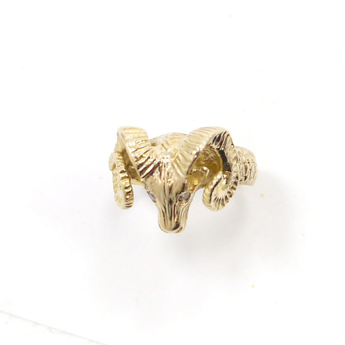 14k Vintage Aries 3D Ram Zodiac Ring, w Diamond Eyes, Celestial Astrology - Image 3