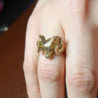 14k Vintage Aries 3D Ram Zodiac Ring, w Diamond Eyes, Celestial Astrology - Image 5