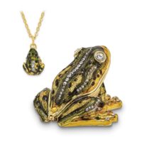 Enameled Frog Trinket Box with Matching Necklace By Jere