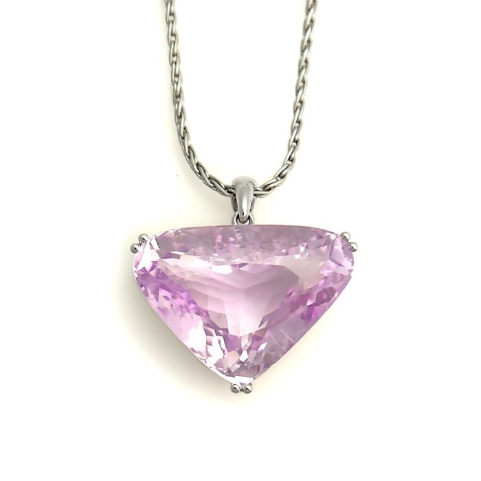 Large Fancy Cut Kunzite Gemstone Pendant in 14k