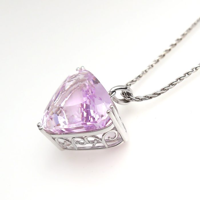 Large Fancy Cut Kunzite Gemstone Pendant in 14k - Image 2