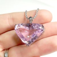 Large Fancy Cut Kunzite Gemstone Pendant in 14k - Image 4