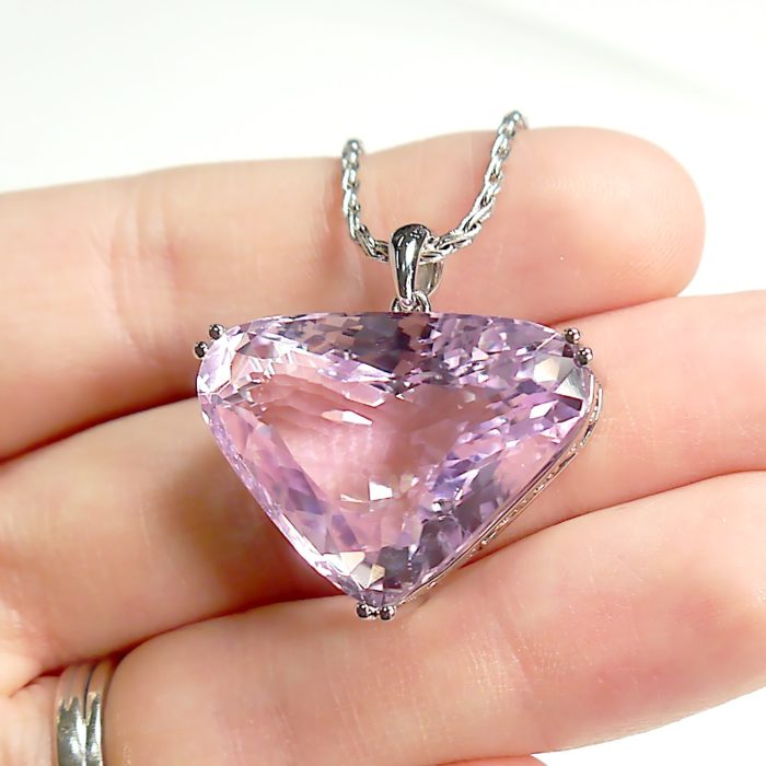 Large Fancy Cut Kunzite Gemstone Pendant in 14k - Image 4