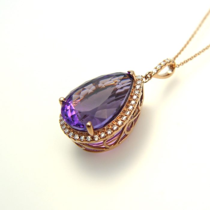 14k Rose Gold Pear Amethyst and Diamond Pendant - Image 2