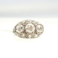Antique Engagement Edwardian Filigree 3-Stone Diamond Ring, est 3.36 ctw