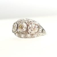 Antique Engagement Edwardian Filigree 3-Stone Diamond Ring, est 3.36 ctw - Image 3
