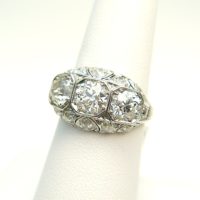 Antique Engagement Edwardian Filigree 3-Stone Diamond Ring, est 3.36 ctw - Image 5