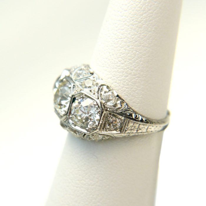 Antique Engagement Edwardian Filigree 3-Stone Diamond Ring, est 3.36 ctw - Image 6