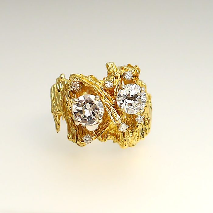 18k Vintage Lost Wax Diamond Ring 1.62 ctw