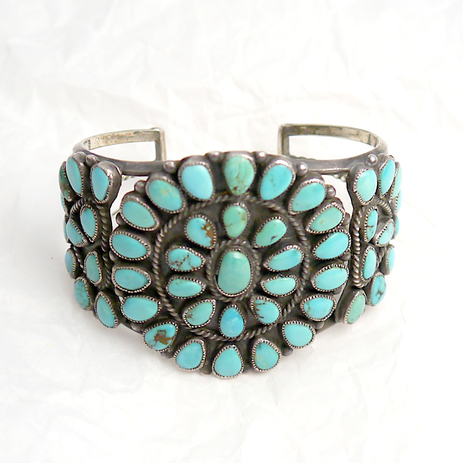 Vintage Turquoise & Coral Silver Bracelet - Estate Jewelry