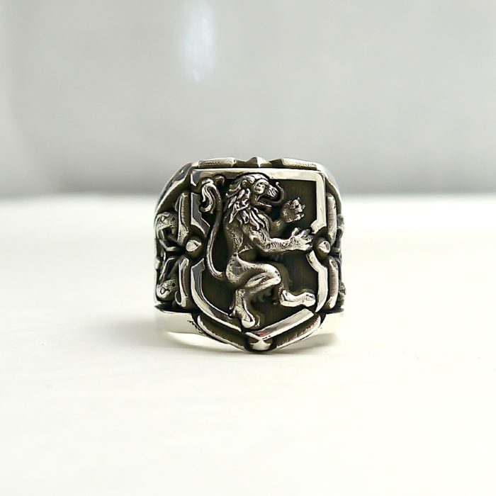 Designer Night Rider "Guardian Lion Ring" with Garnet in Sterling Silver