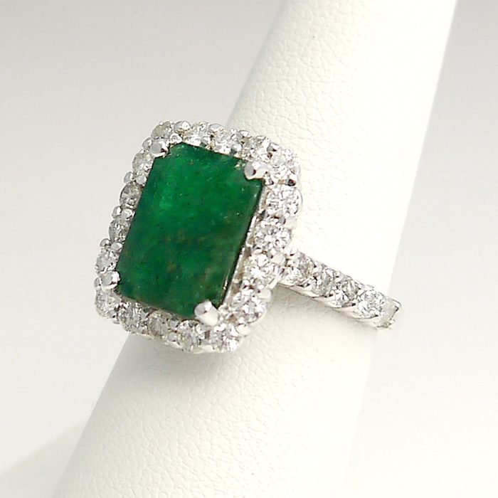 4.02 ct Emerald Cut Natural Emerald and Diamond Halo Ring - Image 2