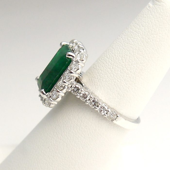 4.02 ct Emerald Cut Natural Emerald and Diamond Halo Ring - Image 3