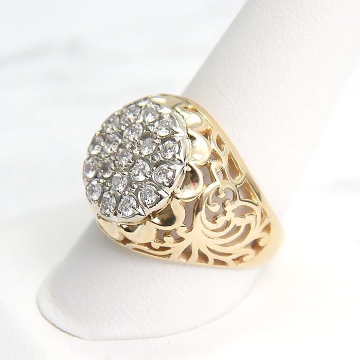 14k Yellow Gold Men's Diamond Cluster Ring With Detailed Sides .90 Ct - Image 2